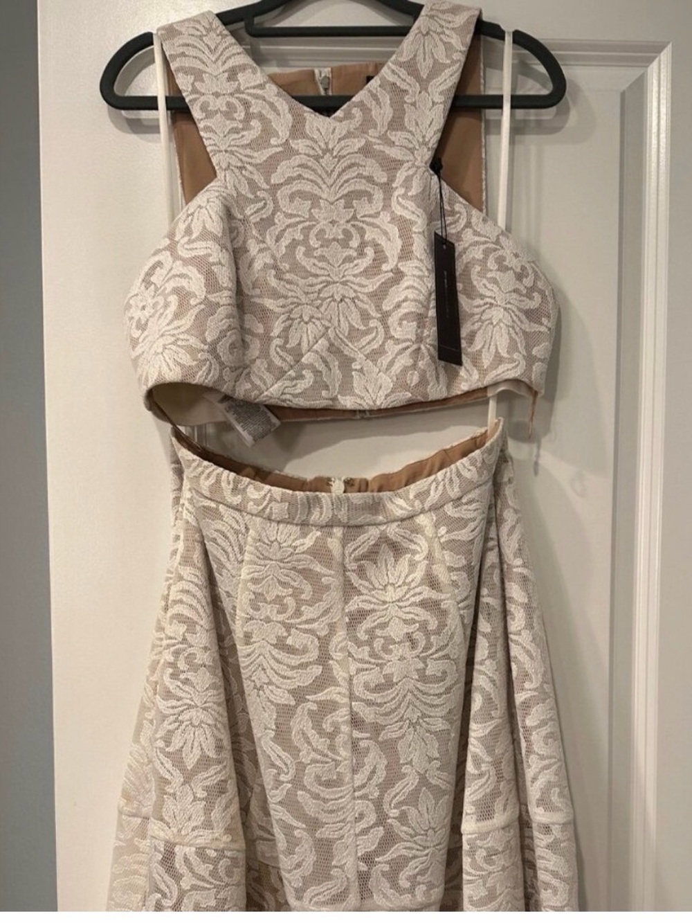 BCBGMaxAzria Cream Floral Jacquard Two-Piece Dress